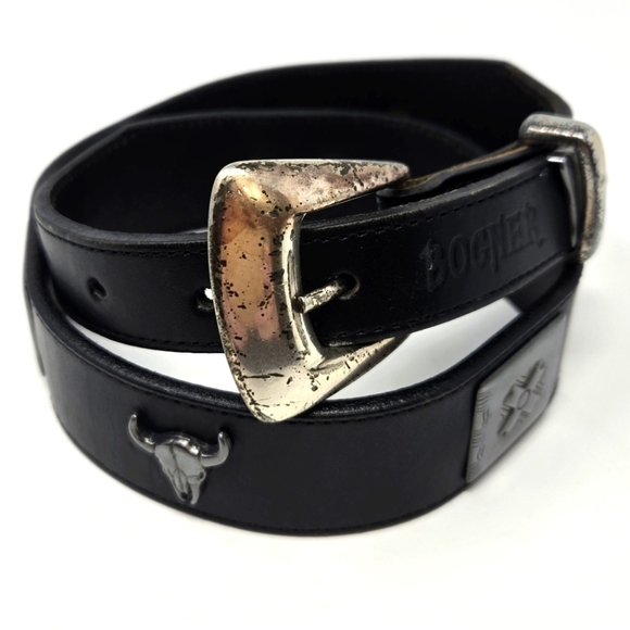 BOGNER BLACK LEATHER BELT SILVER WESTERN MEDALLIONS SKULL BUCKLE WESTERN WOMEN M main image 9